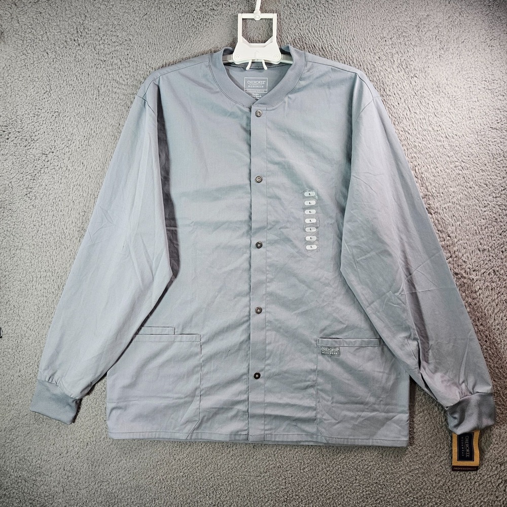 NEW Cherokee Professionals Scrub Warm Up Jacket Men Large WW360 Snap Front Gray